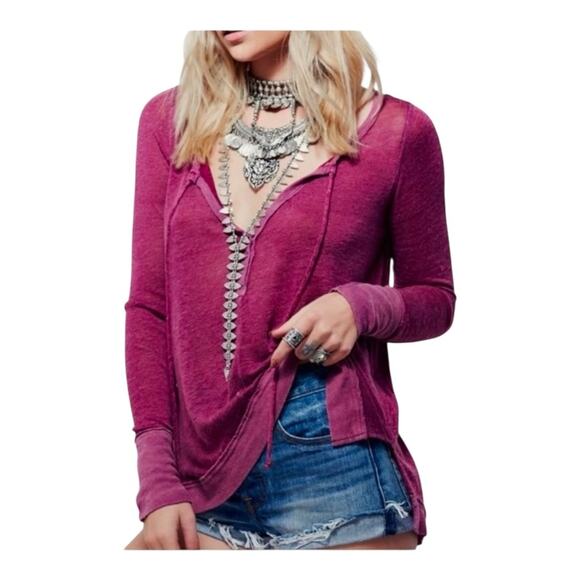 We The Free Tops - Free People Affogato Hacci We The Free Linen Blend Tie Henley